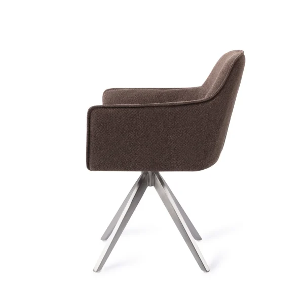 Set 2 scaune dining rotative din tesatura maro inchis/argintiu Hofu - imagine 3