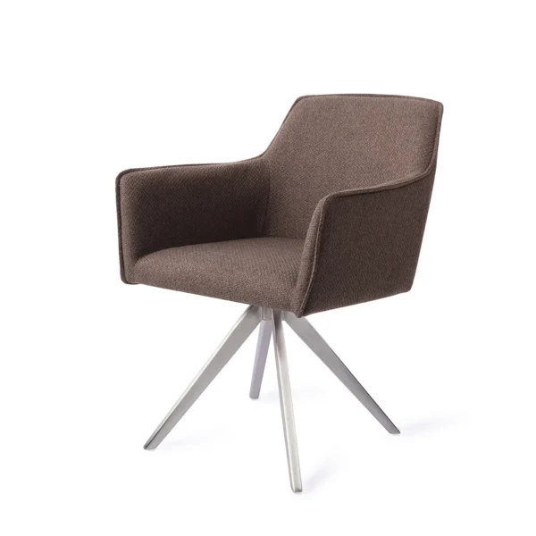 Set 2 scaune dining rotative din tesatura maro inchis/argintiu Hofu - imagine 2