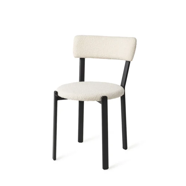 Scaun dining alb crem din tesatura boucle Obu - imagine 3
