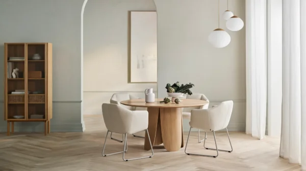 Masa dining rotunda bej natur din MDF Ø120 Jordyn - imagine 2
