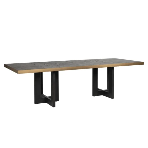 Masa dining maro inchis/neagra din lemn de stejar Cambon
