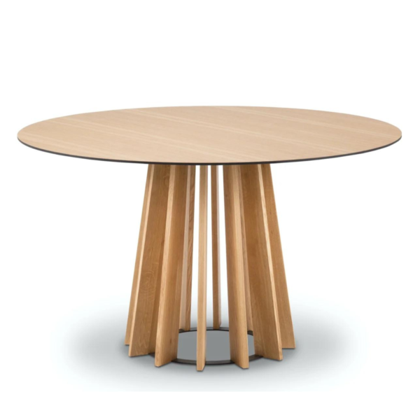 Masa dining rotunda bej natur din lemn si MDF Ø145 Irene