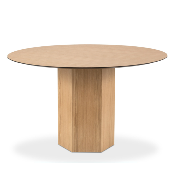 Masa dining rotunda bej natur din lemn si MDF Ø120 Roger