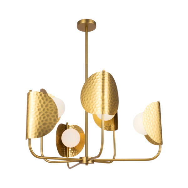 Candelabru auriu din metal si sticla cu 6 becuri Tropic