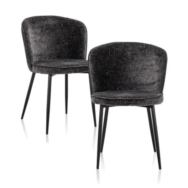 Set 2 scaune dining negru grafit din tesatura texturata Sandy