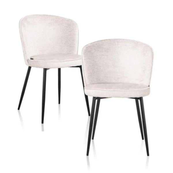 Set 2 scaune dining crem din tesatura texturata Sandy