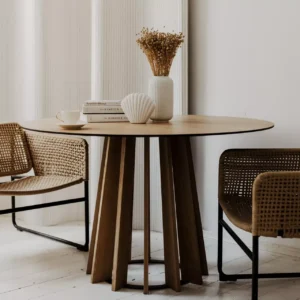 Masa dining rotunda bej natur din lemn si MDF Ø145 Irene