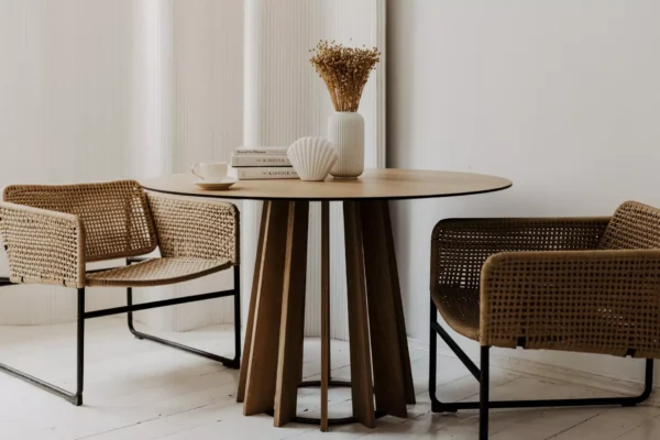 Masa dining rotunda bej natur din lemn si MDF Ø145 Irene - imagine 2