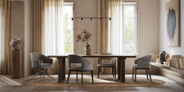Scaun dining bej din tesatura texturata si lemn Jermain - imagine 3