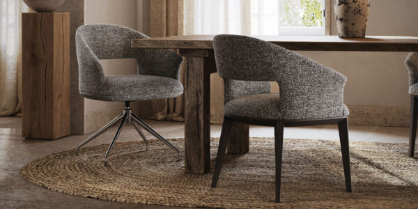 Scaun dining bej din tesatura texturata si lemn Jermain - imagine 2