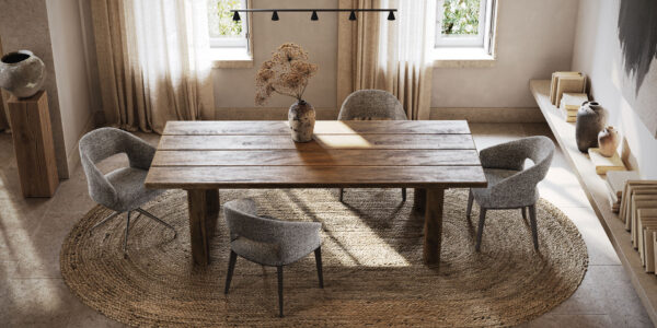 Scaun dining bej din tesatura texturata si lemn Jermain - imagine 4