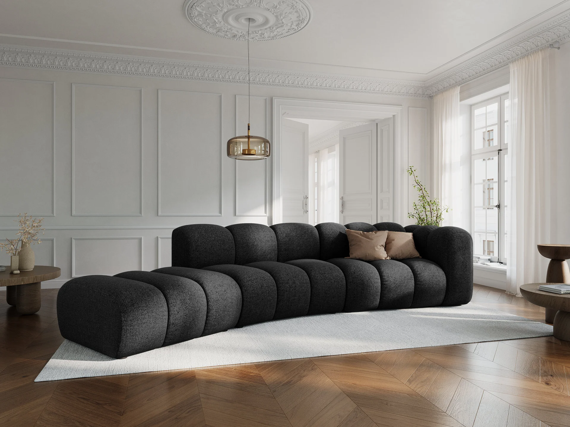 Canapea modulara neagra din tesatura chenille Lupine - imagine 2