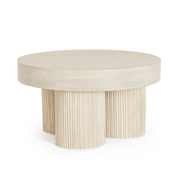 Masa de cafea rotunda alb natur din lemn Dacca