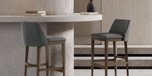Scaun de bar bej din tesatura si lemn Louise - imagine 2