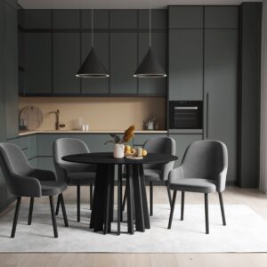 Masa dining rotunda neagra din lemn si MDF Ø145 Irene