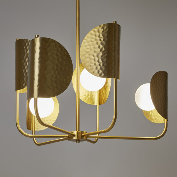 Candelabru auriu din metal si sticla cu 6 becuri Tropic - imagine 3