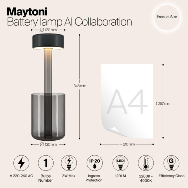 Veioza neagra cu Led din metal si sticla AI Vase - imagine 8