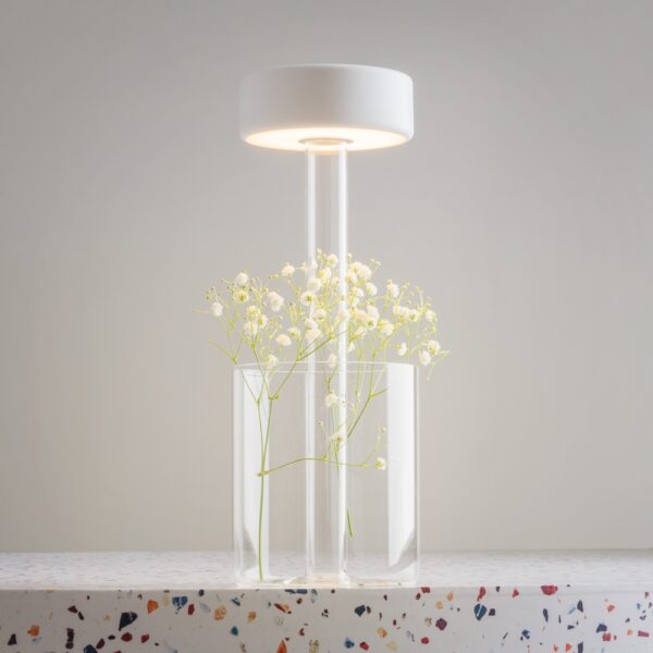 Veioza alba cu Led din metal si sticla AI Vase - imagine 2