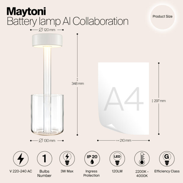 Veioza alba cu Led din metal si sticla AI Vase - imagine 7