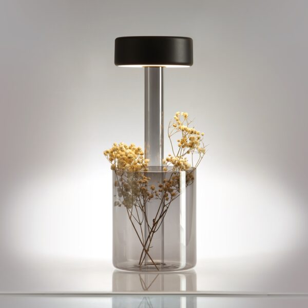 Veioza neagra cu Led din metal si sticla AI Vase - imagine 2