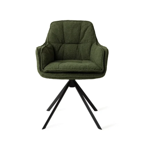 Set 2 scaune dining rotative din tesatura verde/negru Akune