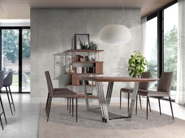 Masa dining maro/argintie din lemn de nuc Silverly - imagine 4
