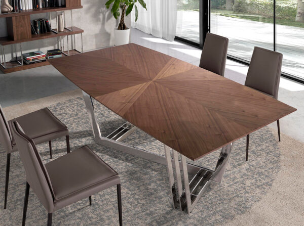 Masa dining maro/argintie din lemn de nuc Silverly - imagine 2
