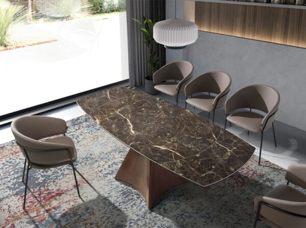 Masa dining extensibila maro din marmura si otel Mondo - imagine 2