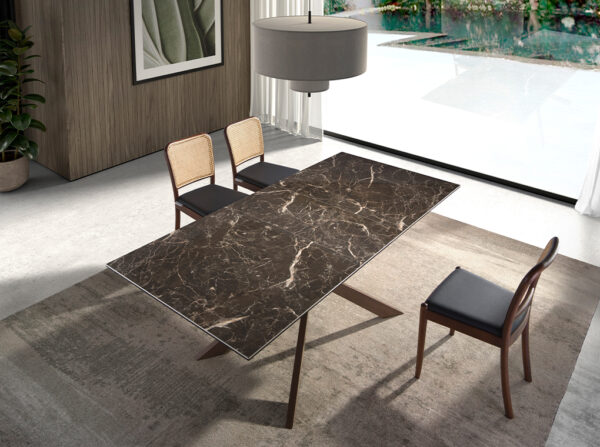 Masa dining extensibila maro din marmura si metal Grande Amore - imagine 4