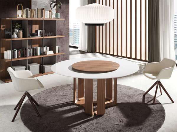 Masa dining rotunda maro/alba din lemn si portelan Dolcessa - imagine 2