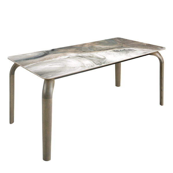 Masa dining maro/gri din lemn si portelan Windless