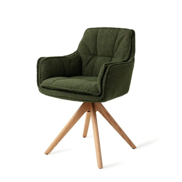Set 2 scaune dining rotative din tesatura verde/stejar Akune - imagine 2