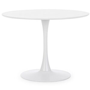 Masa dining rotunda alba din MDF si otel Ø100 Bloom