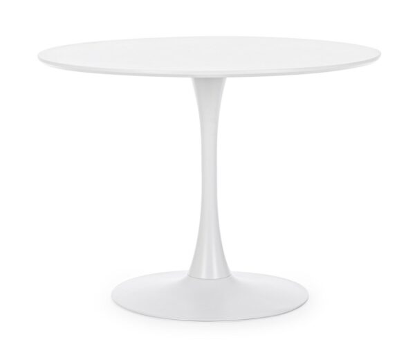 Masa dining rotunda alba din MDF si otel Ø100 Bloom
