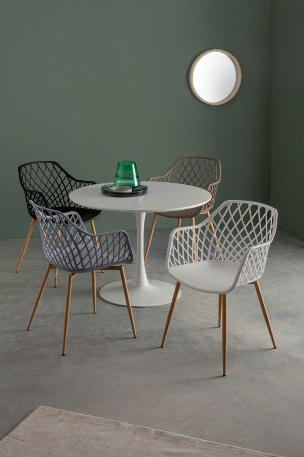 Masa dining rotunda alba din MDF si otel Ø100 Bloom - imagine 2