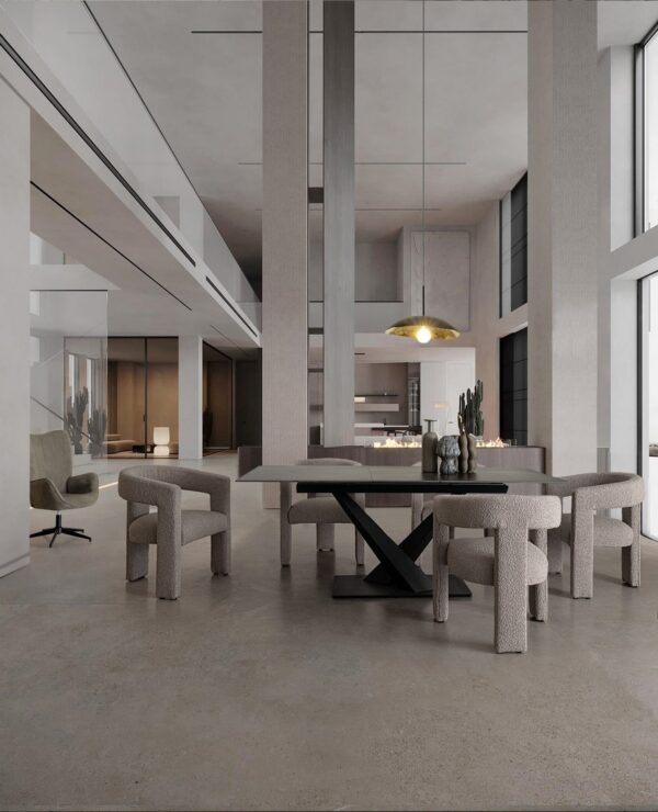 Scaun dining gri din tesatura boucle Arabella - imagine 2