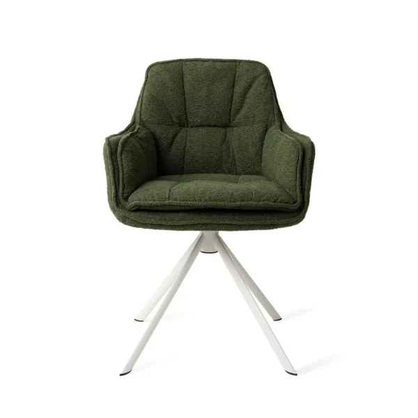 Set 2 scaune dining rotative din tesatura verde/alb Akune