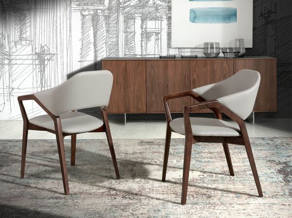 Scaun dining maro/bej din lemn si piele artificiala Nogal - imagine 7
