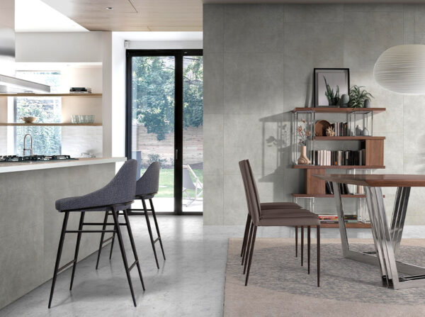 Scaun de bar gri din tesatura si otel Notte - imagine 3
