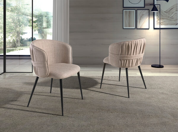 Scaun dining bej din tesatura si inox Breves - imagine 2