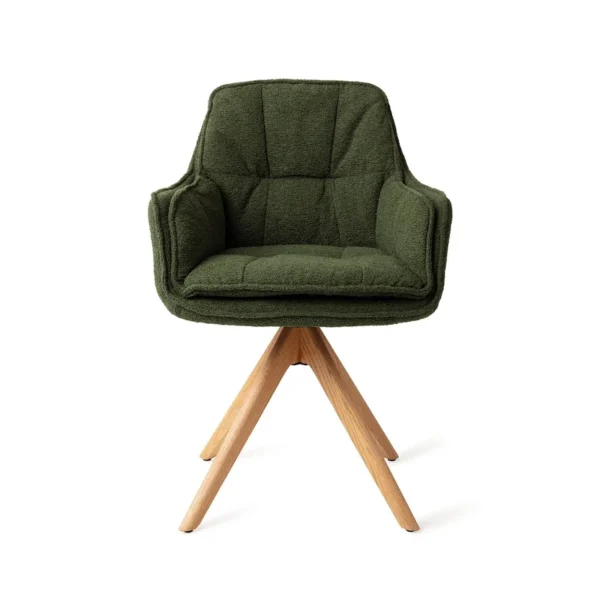 Set 2 scaune dining rotative din tesatura verde/stejar Akune