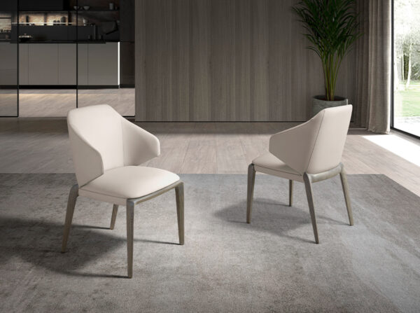Scaun dining crem din piele artificiala si lemn Isola - imagine 2