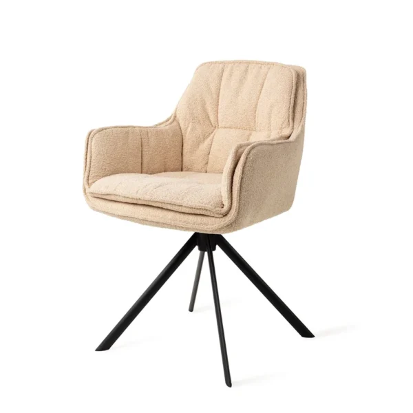 Set 2 scaune dining rotative din tesatura bej/negru Akune - imagine 2