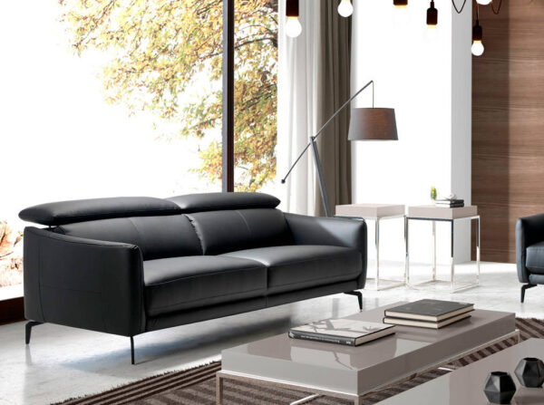 Canapea neagra din lemn si piele naturala Jericko - imagine 2