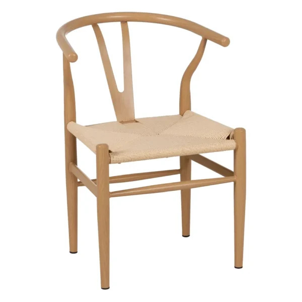 Set 2 scaune dining bej natur din metal si fibre naturale Lysse