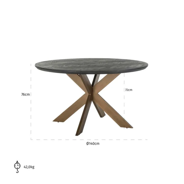 Masa dining neagra/aramie Ø140cm Blackbone - imagine 4