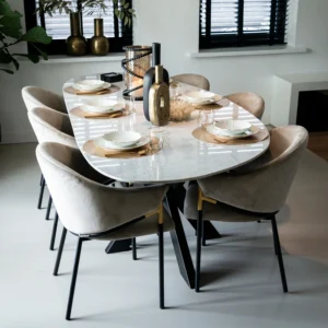 Masa dining alba din marmura si fier Trocadero