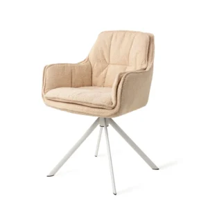 Set 2 scaune dining rotative din tesatura bej/alb Akune