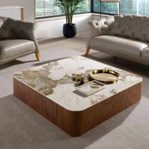 Masa de cafea maro din lemn si marmura Lizette