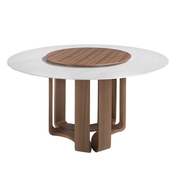 Masa dining rotunda maro/alba din lemn si portelan Dolcessa